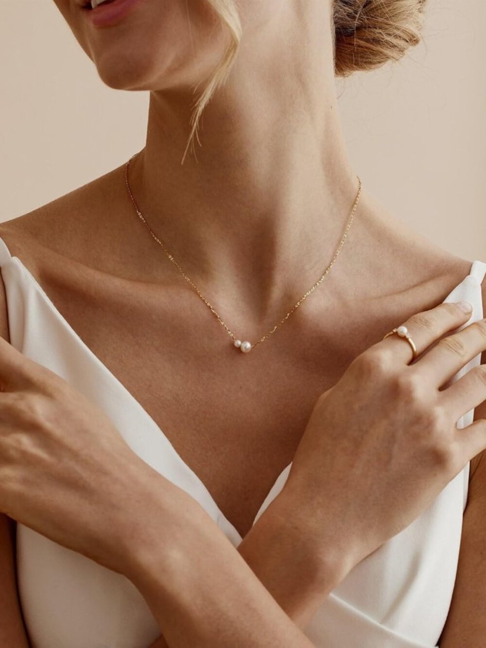 Pearl Necklaces for Women Trendy, 14k Gold Plated Dainty Necklace Simple Pearl D - Picture 4 of 9